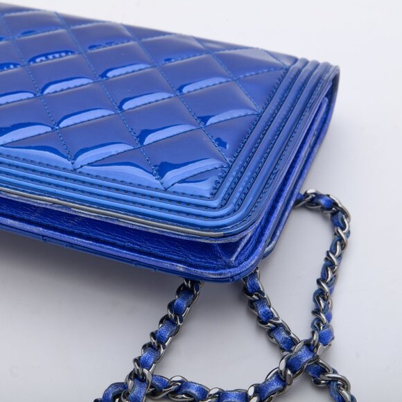 Chanel Bright Blue Boy Patent Leather Wallet On Chain - Picture 15 of 15